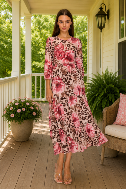 Candy Ruffle Leopard Pink Floral Dress