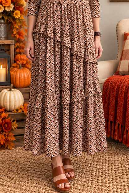 Vivian Rust Floral Striped Dress