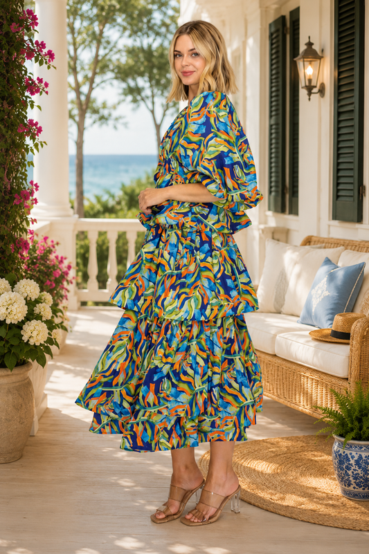 Sicily Ruffle Tiered Multi Color Dress