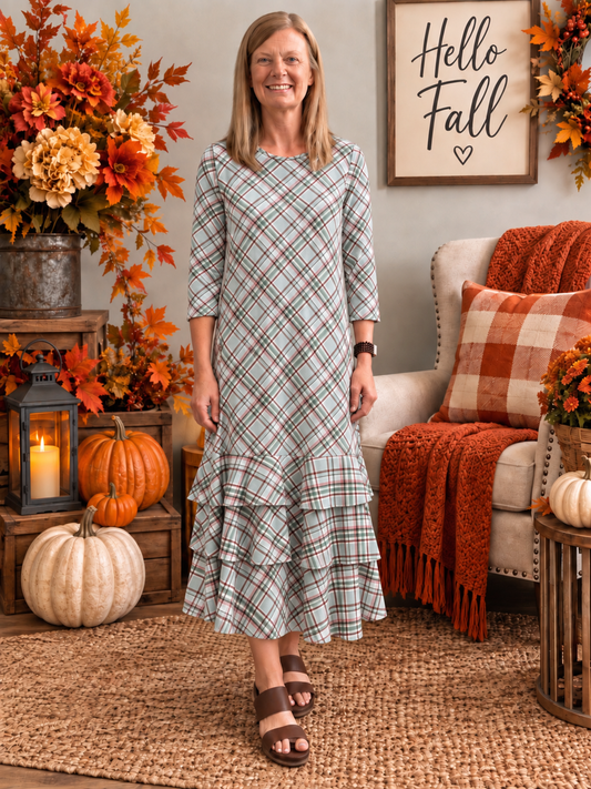 Jazzy Brown & Green Plaid Dress