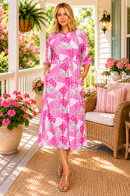 Callie-Pink Patchwork Dress