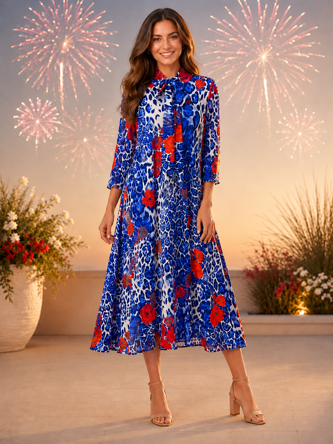Betsy-Royal Blue & Red Rose Dress