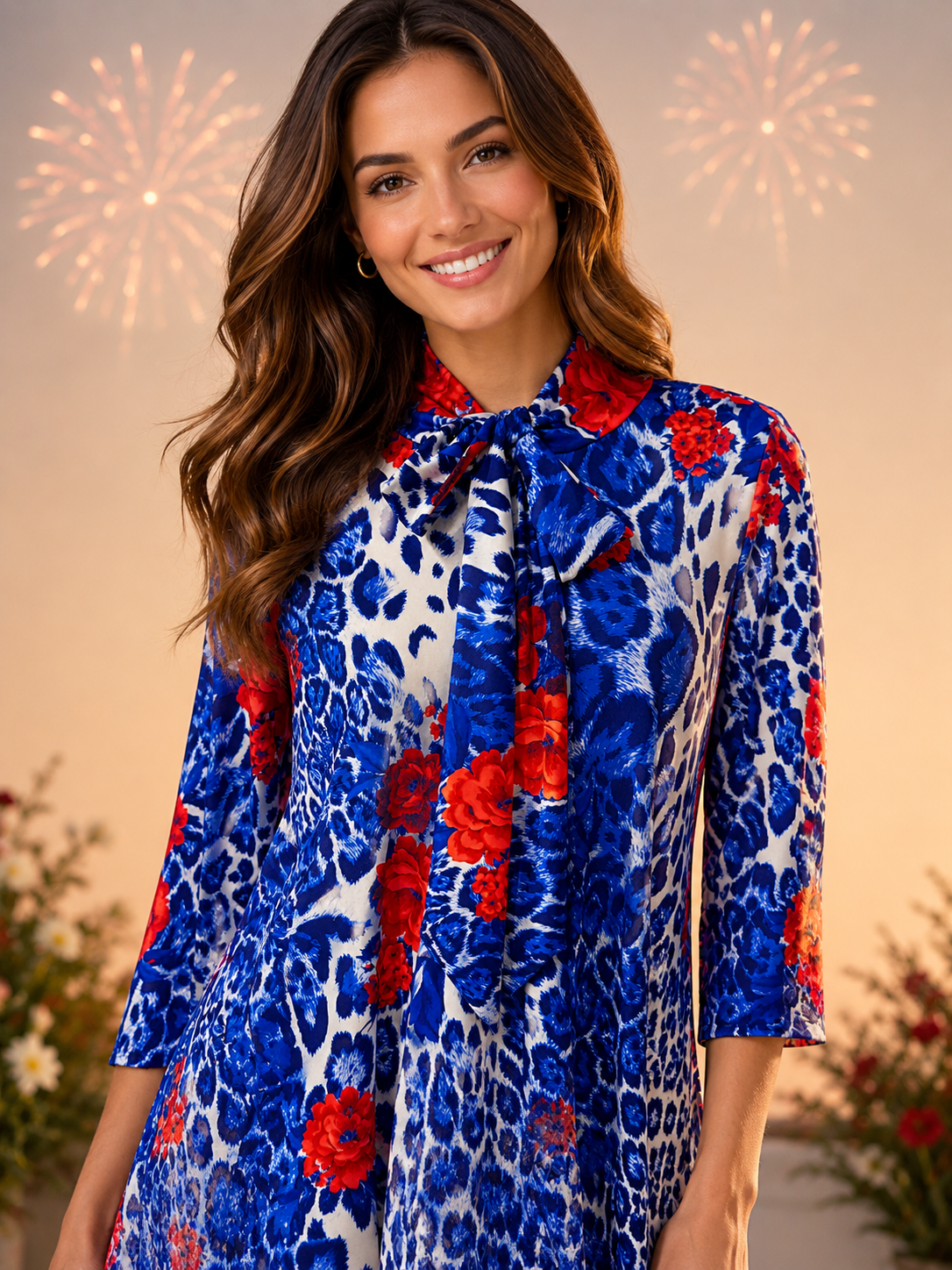 Betsy-Royal Blue & Red Rose Dress