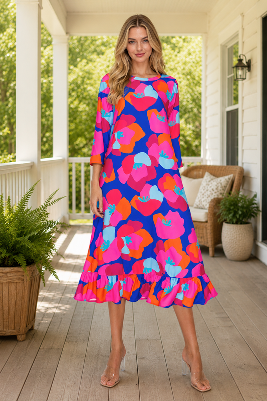 Trish Royal Blue Bright Floral Dress