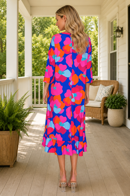 Trish Royal Blue Bright Floral Dress