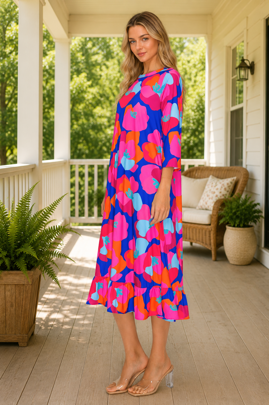 Trish Royal Blue Bright Floral Dress
