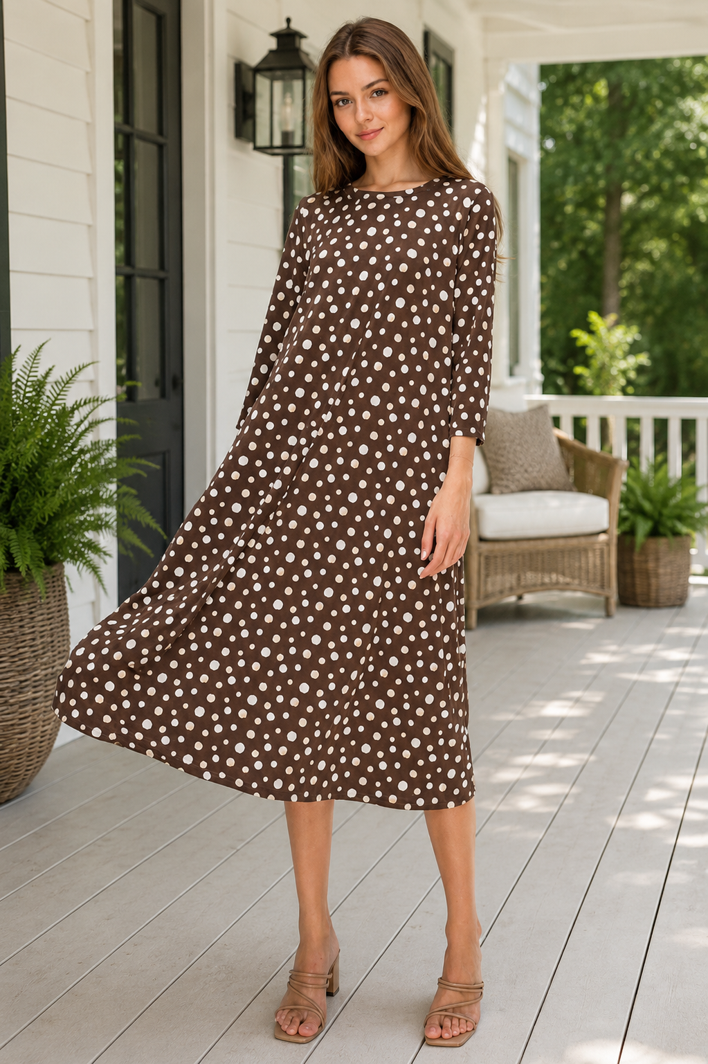 Darla-Brown Polka Dot Dress