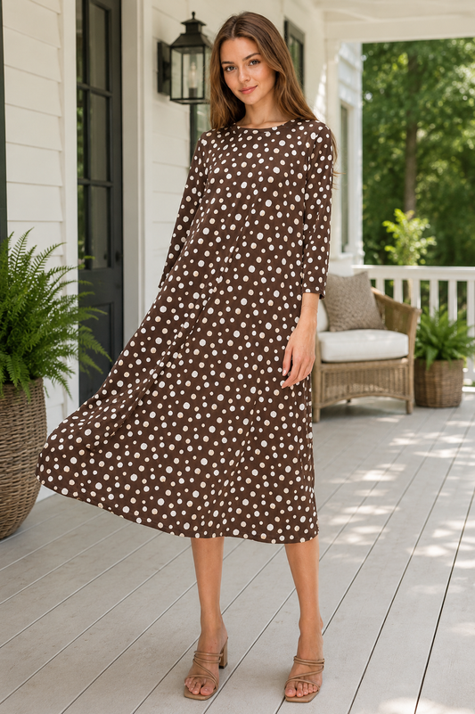 Darla-Brown Polka Dot Dress