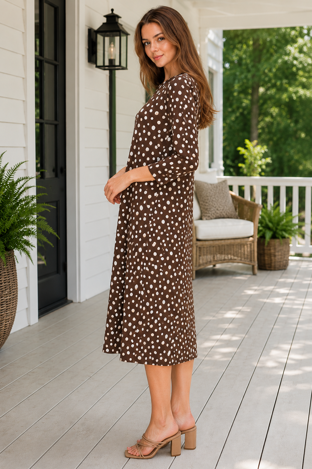 Darla-Brown Polka Dot Dress