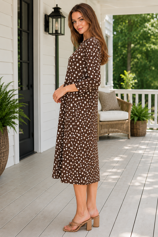 Darla-Brown Polka Dot Dress