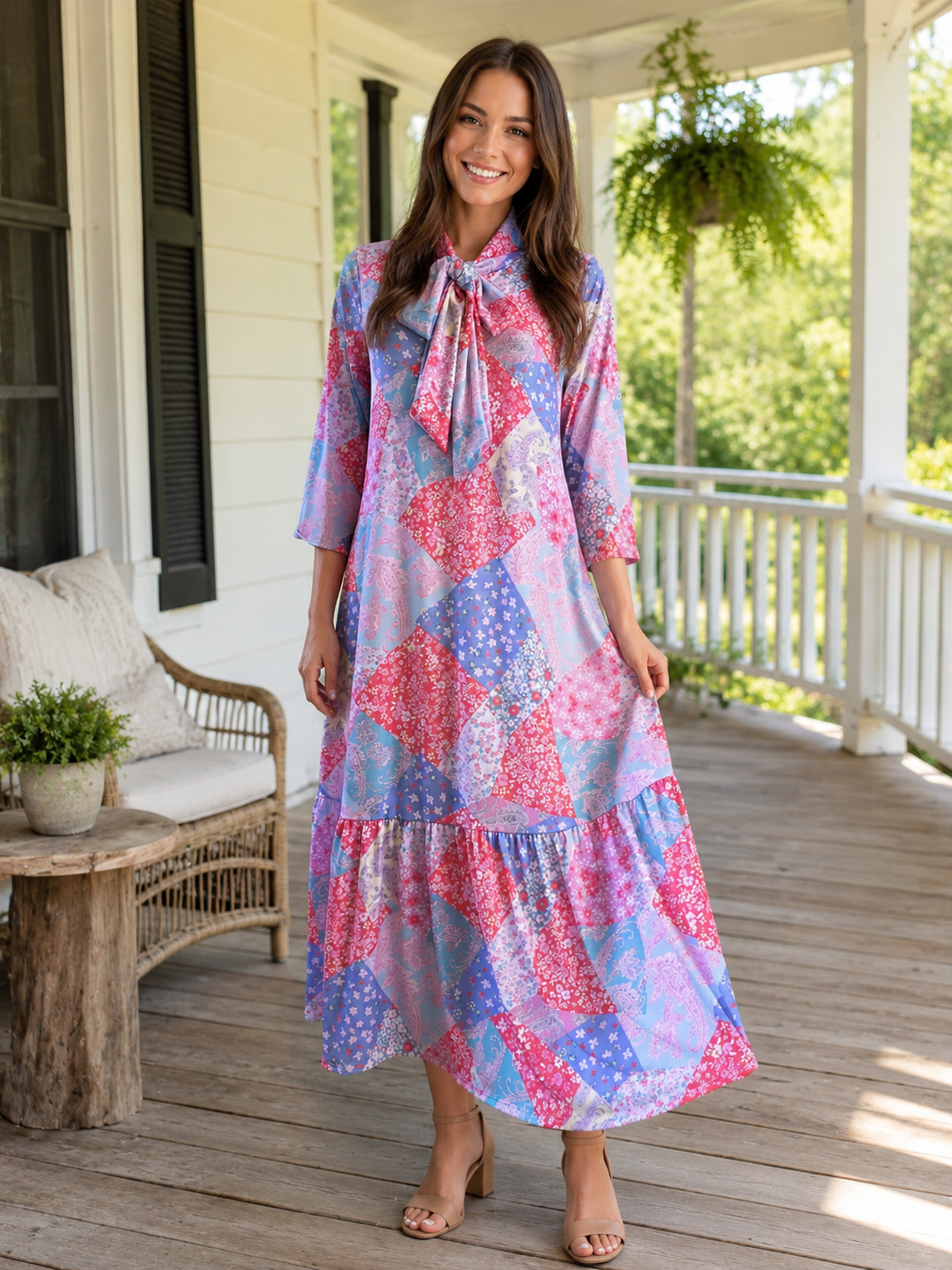 Kimber Patchwork Bow Tie Dress