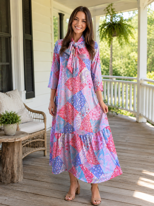 Kimber Patchwork Bow Tie Dress