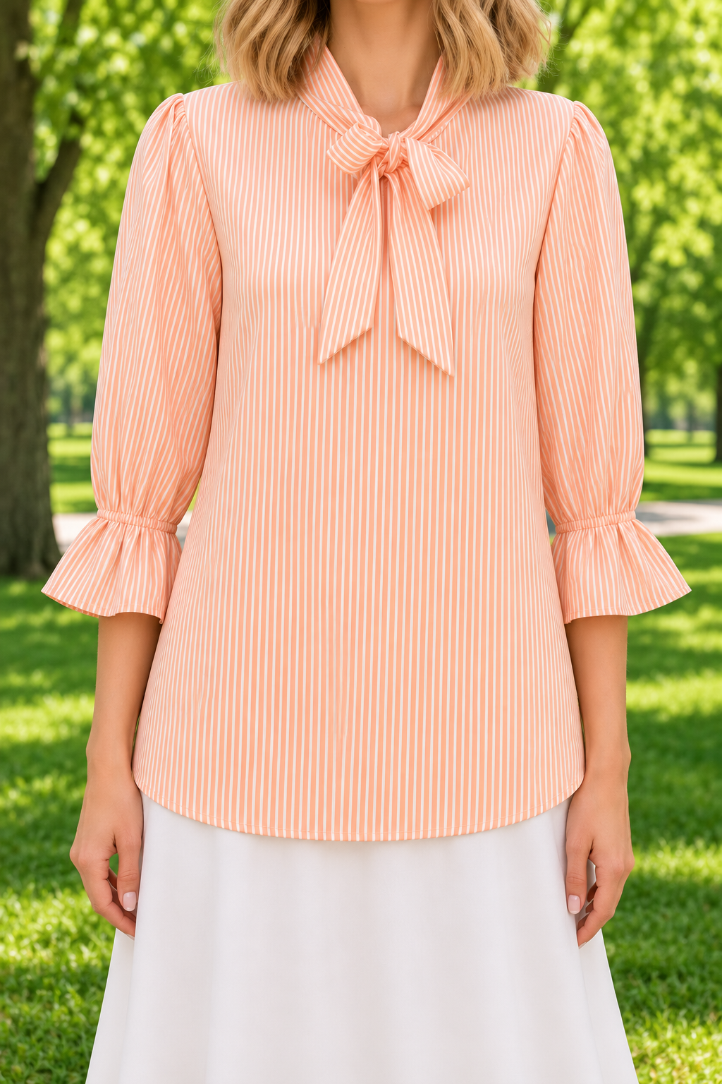 Bow Tie Top-Peach Stripes