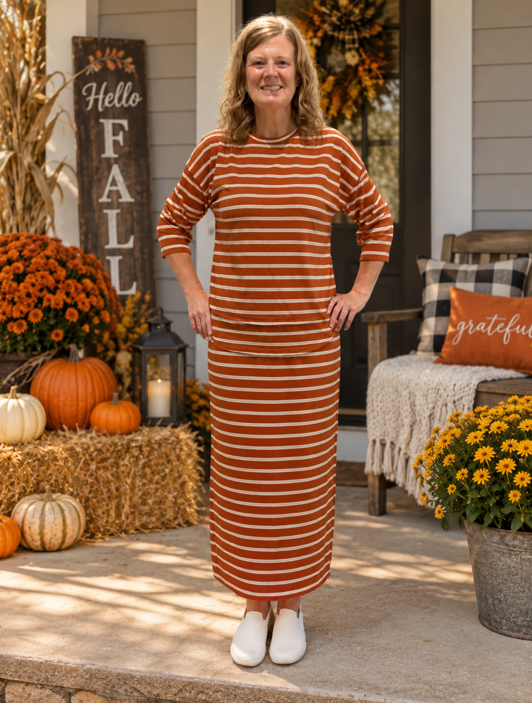 Rust Striped Skirt Set