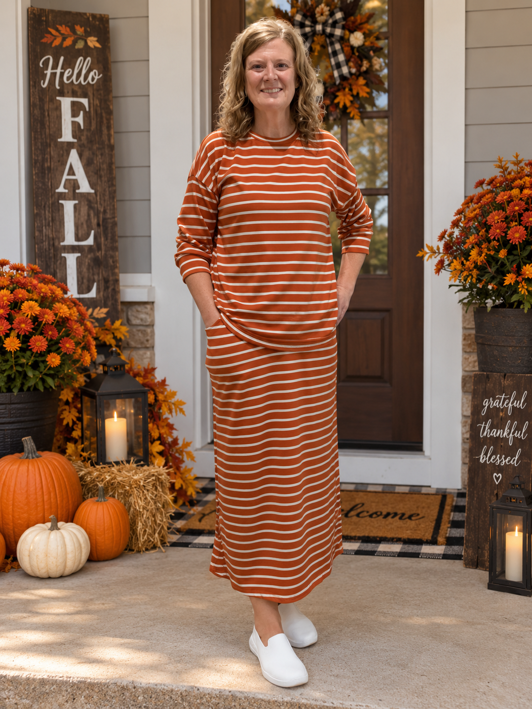 Rust Striped Skirt Set