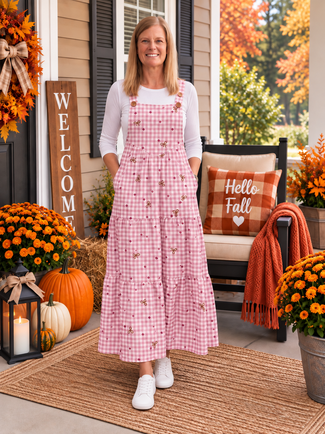 Pink Gingham Overall Dress