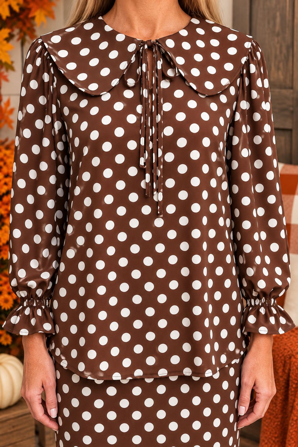 Brown & White Polka Dot Peter Pan Collar Tunic