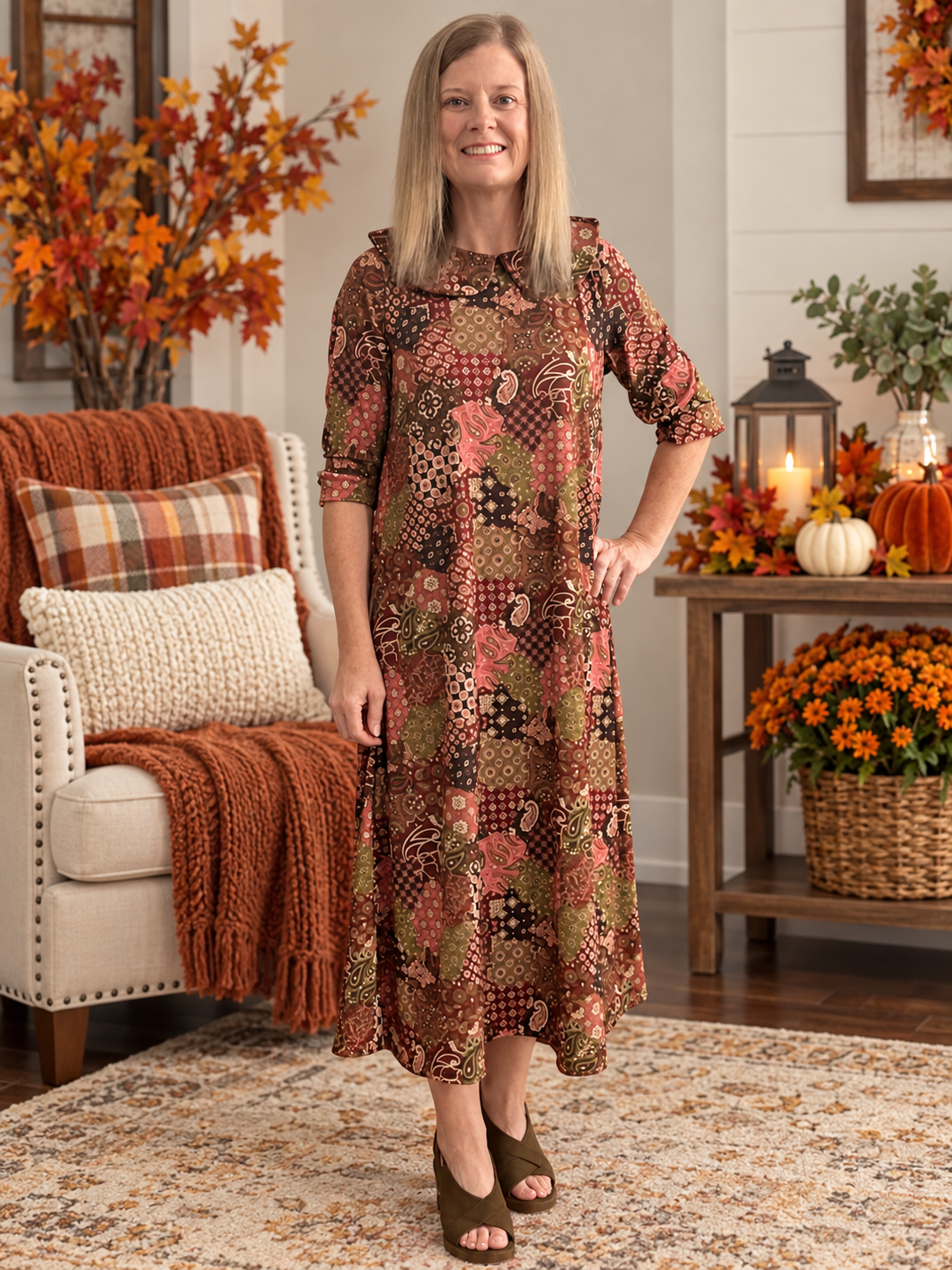 Malia-Peter Pan Collar Fall Patchwork Dress – Beauty of Holiness