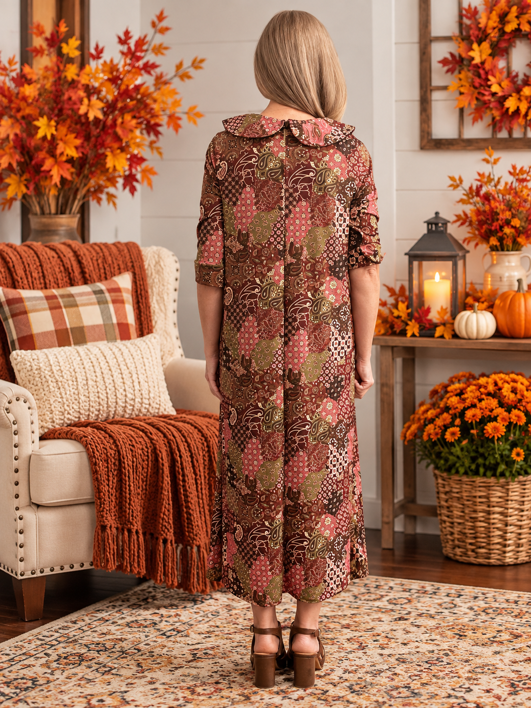 Malia-Peter Pan Collar Fall Patchwork Dress