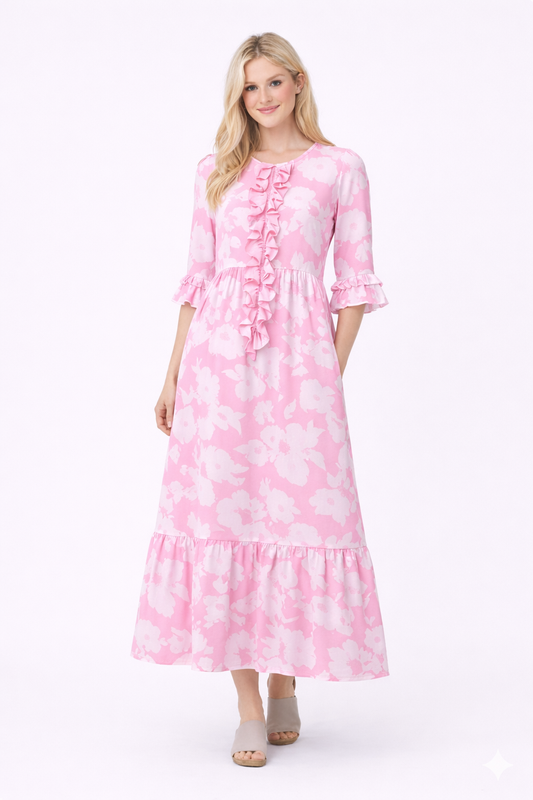 Pink Petal Ruffle Dress-FINAL SALE
