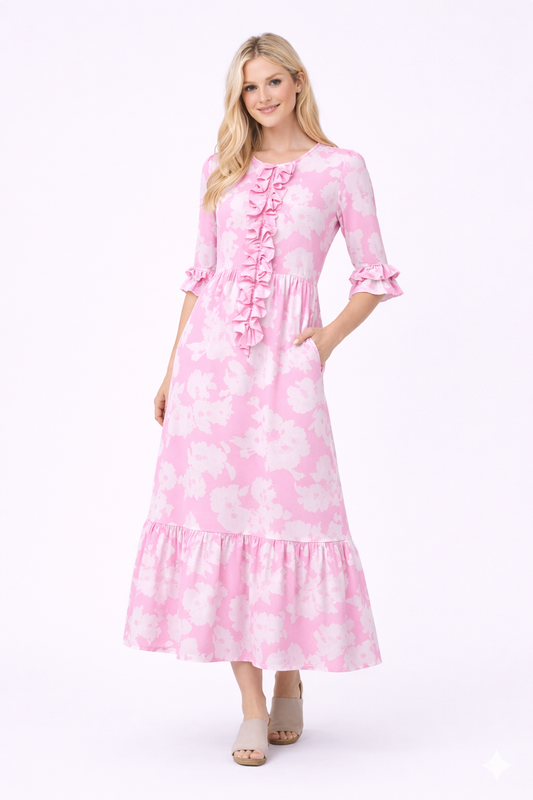 Pink Petal Ruffle Dress-FINAL SALE