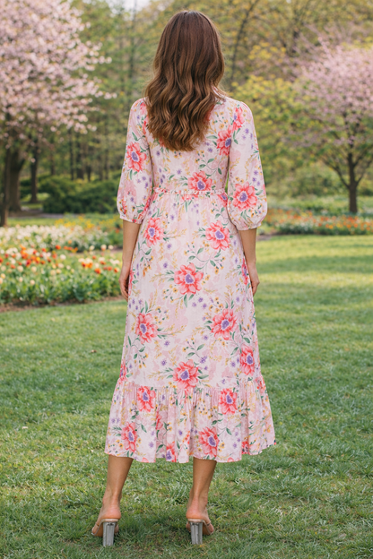 Candy Ruffle Waist Pink Floral-FINAL SALE