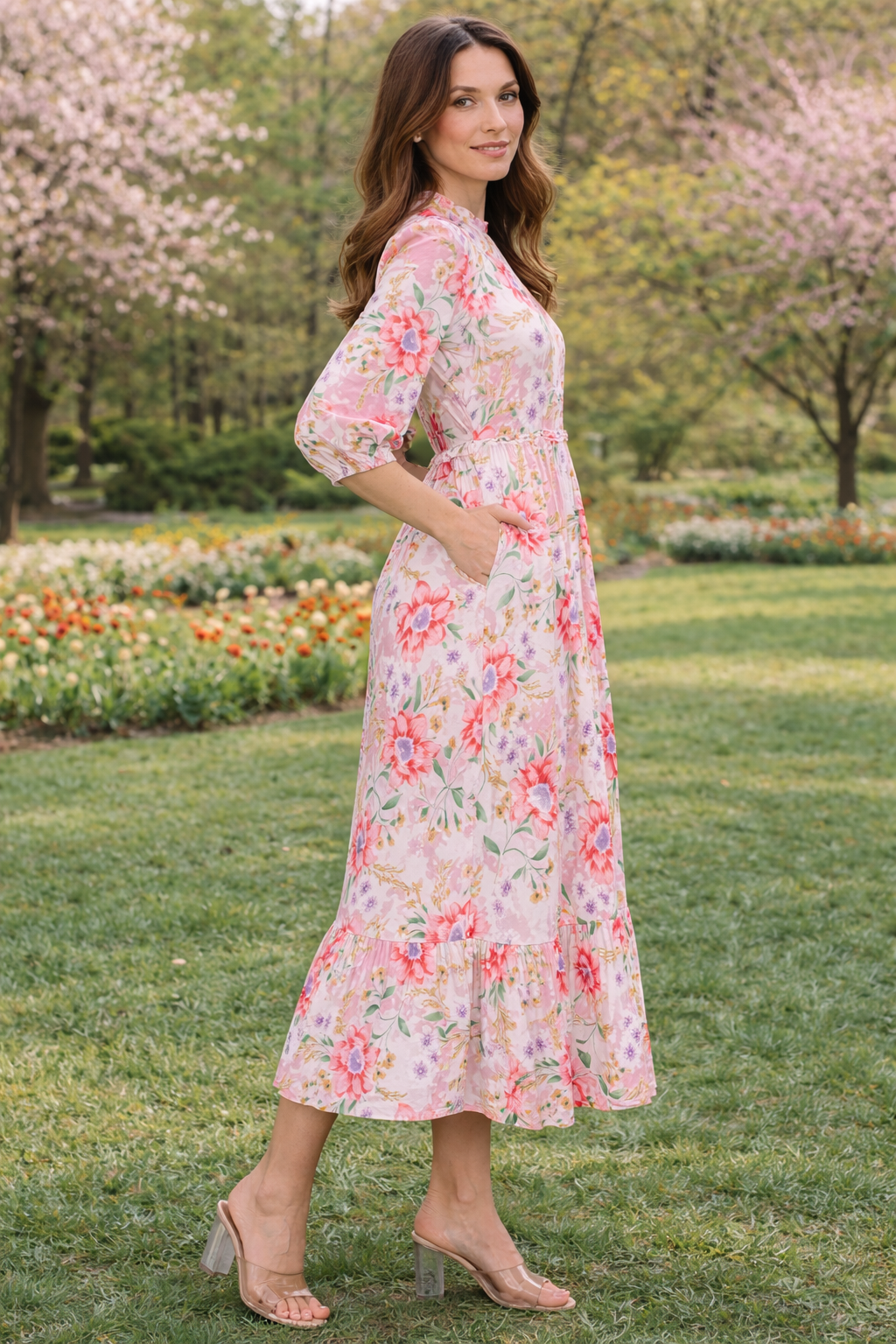 Candy Ruffle Waist Pink Floral-FINAL SALE