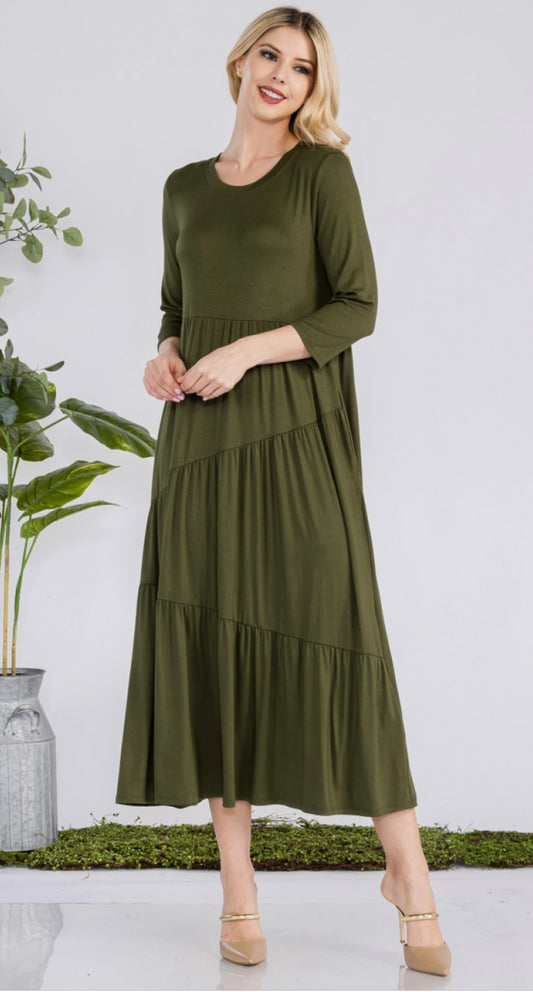 Diagonal Dress Black & Olive