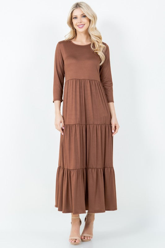 Tiered Dress-Brown, Copper, Denim, & Red