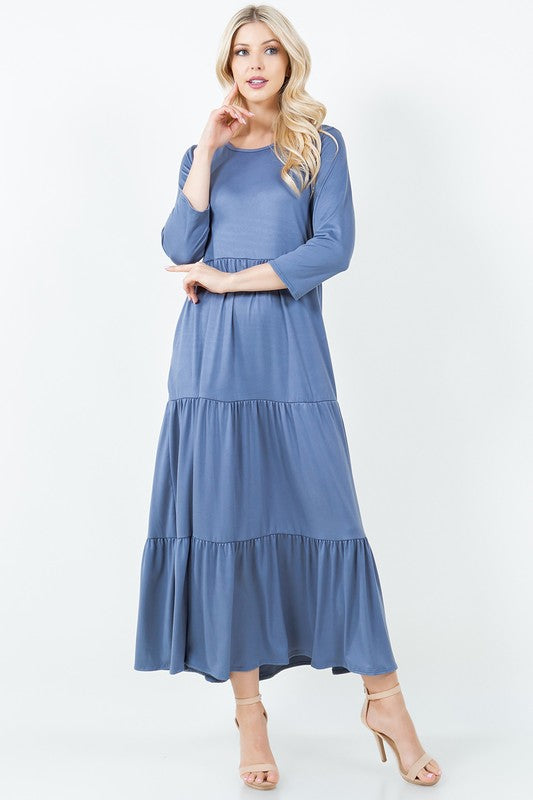 Tiered Dress-Brown, Copper, Denim, & Red