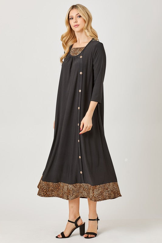 Leopard Button Dress-Red & Black
