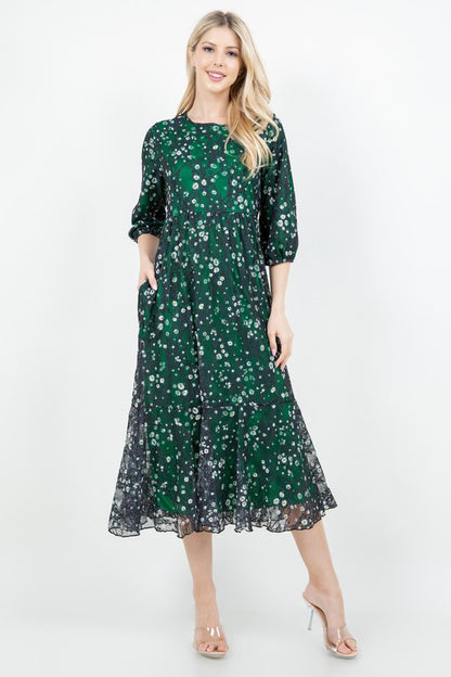 Green Dress with Black Lace Daisy