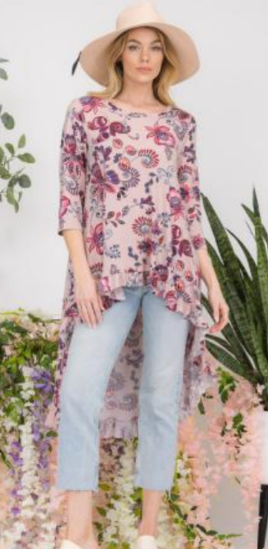 Burgundy Paisley Hi-Low Tunic