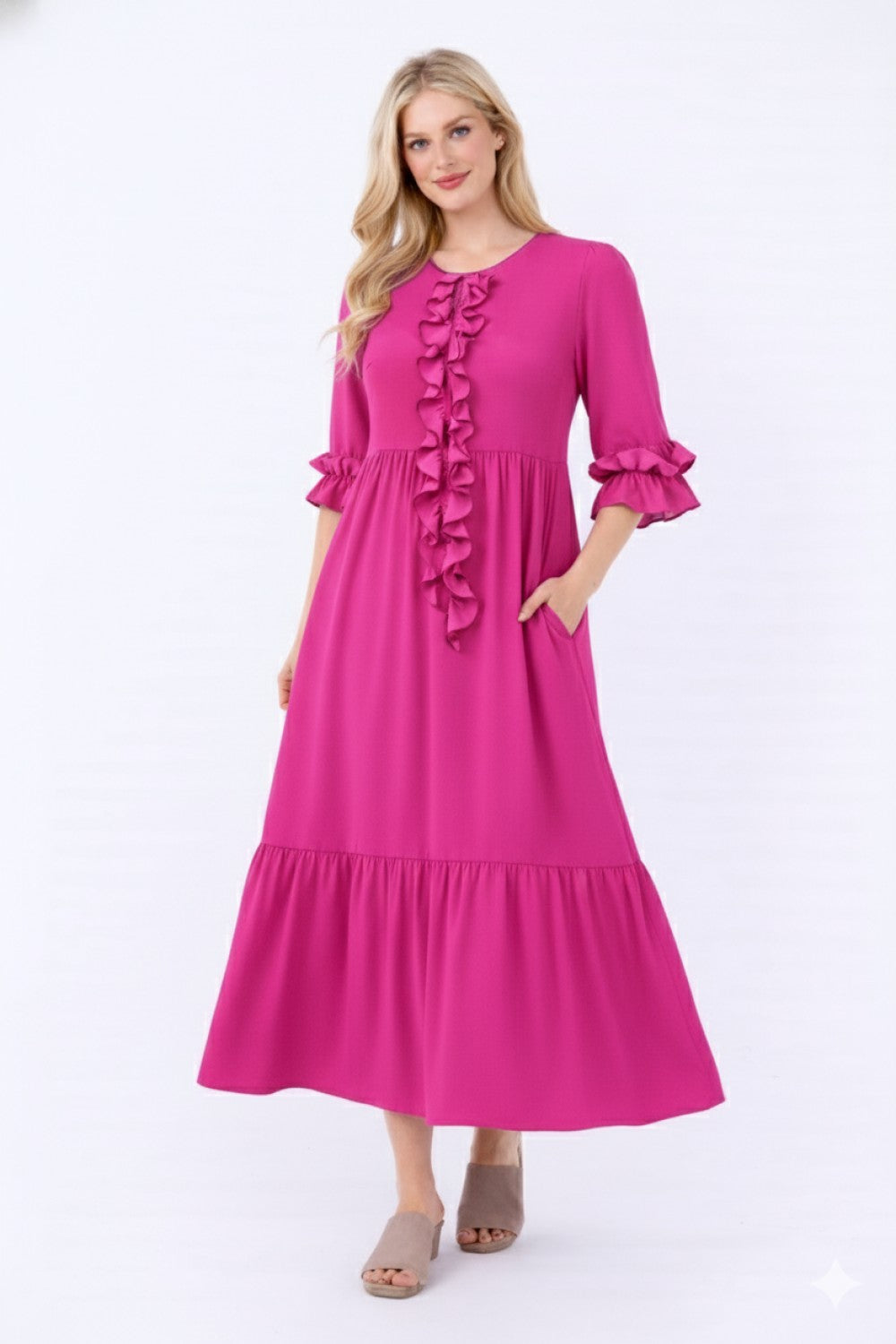 Fuchsia Ruffle Front Dress