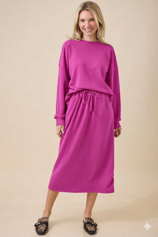 French Terry Long Sleeve Skirt Set-Final Sale No Returns or Exchanges